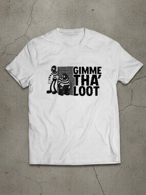 Gimme Tha Loot Robber Cartoon Vintage Funny Graphic White T-Shirt